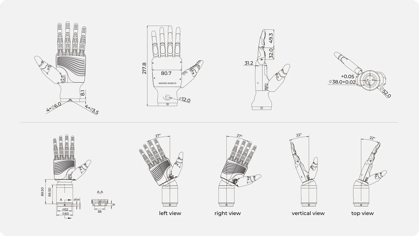 Inspire Robots RH56DFX - Aufbau und Hauptkomponenten